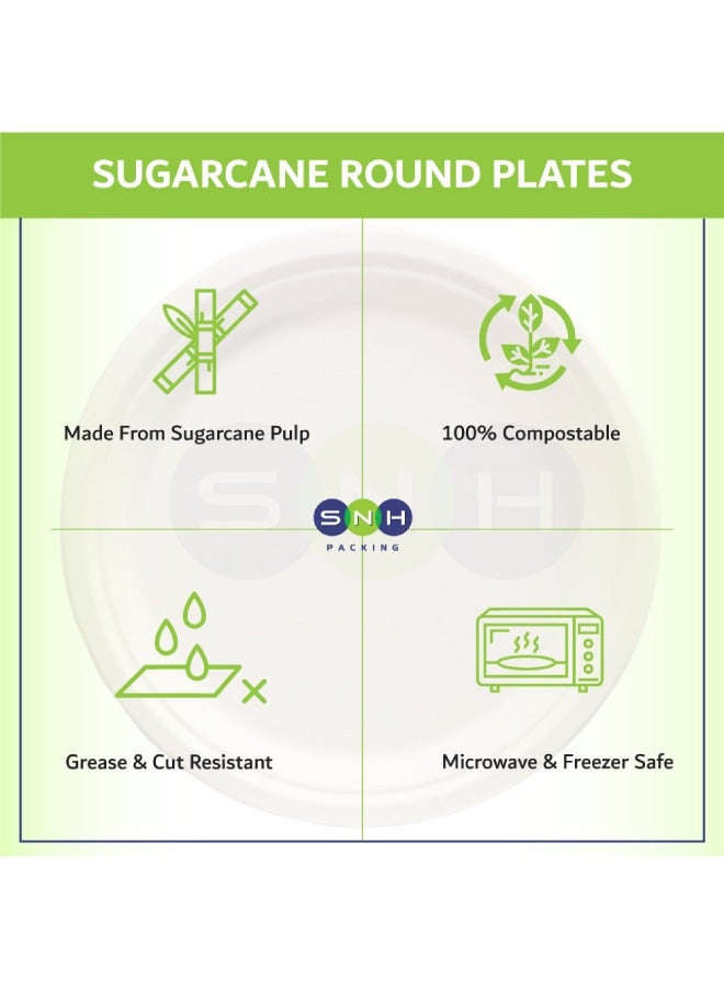 SNH Packing Bagasse Biodegradable Plate 7 inch Made From Sugarcane Plates 50 Pieces - Image 3
